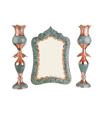 Iran2africa-Set-Of-3-Firuzehkubi-Copper-Mirror-&-candlestick-Product